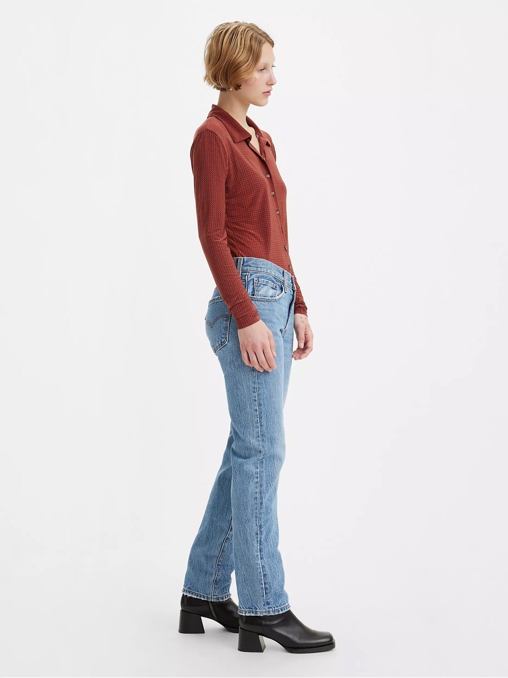 Levi's High-Rise Straight Jeans in Light Blue Premium Middy Straight Size 26 - Picture 3 of 13
